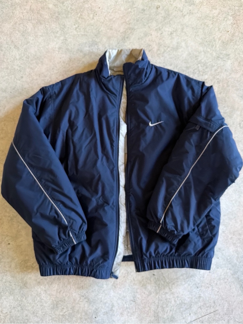 Vintage Y2K Embroidered Nike Insulated Zip Up Jacket Coat, Navy Blue, Size L